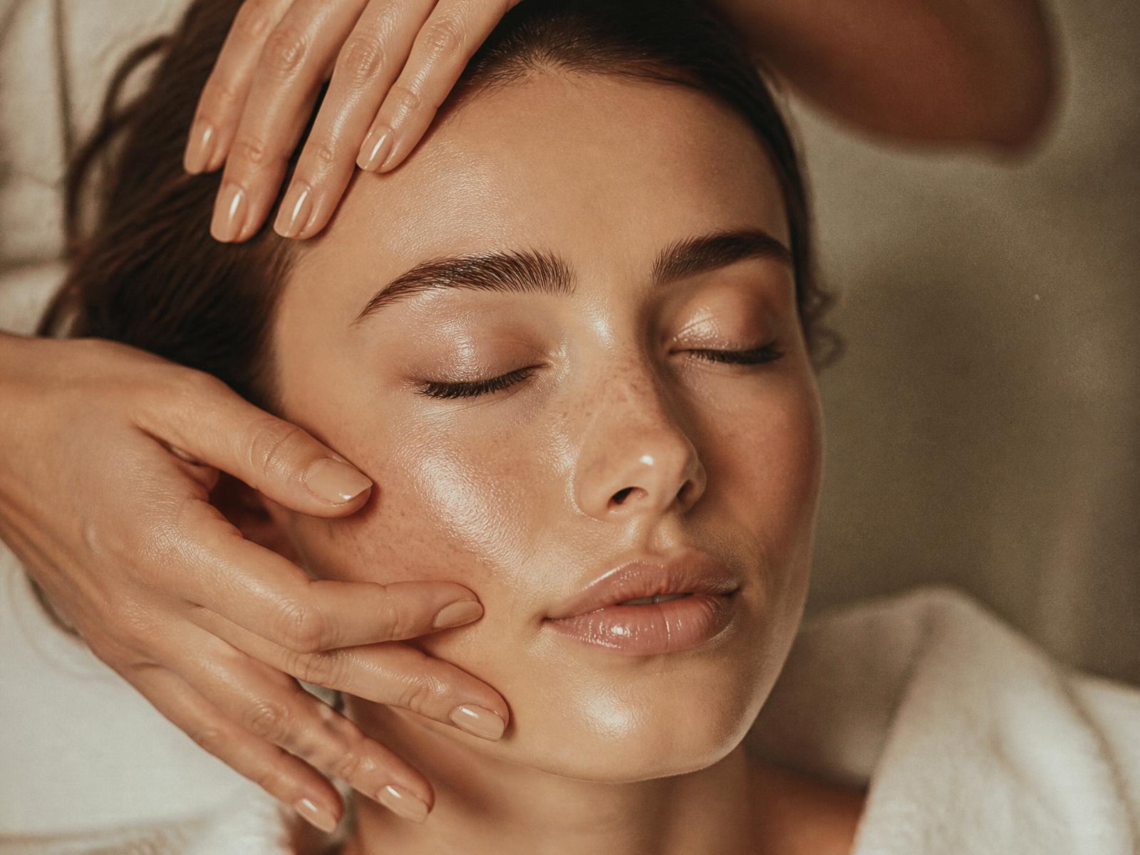 Esthetician performing a glowing skin facial treatment
